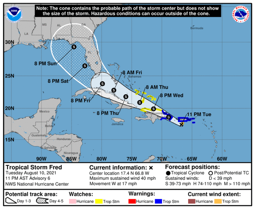 Tropical Storm Fred forms, Puerto Rico gets heavy rain, gusts. Florida still in the cone 1 8567c2e82be7d4713a4f35abc8afa91c